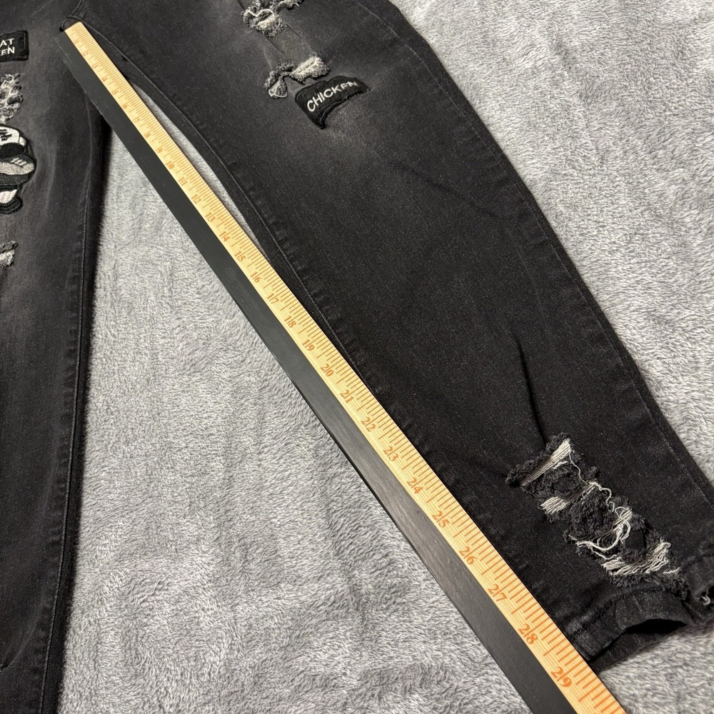 Black Distressed Skinny Jeans XXL Patches Graphic Streetwear Stretch Denim - Picture 9 of 12